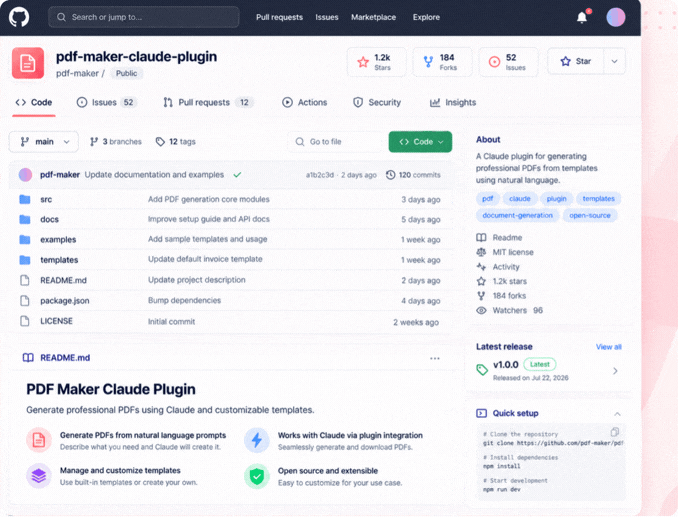 PDF Maker Claude Code plugin on GitHub
