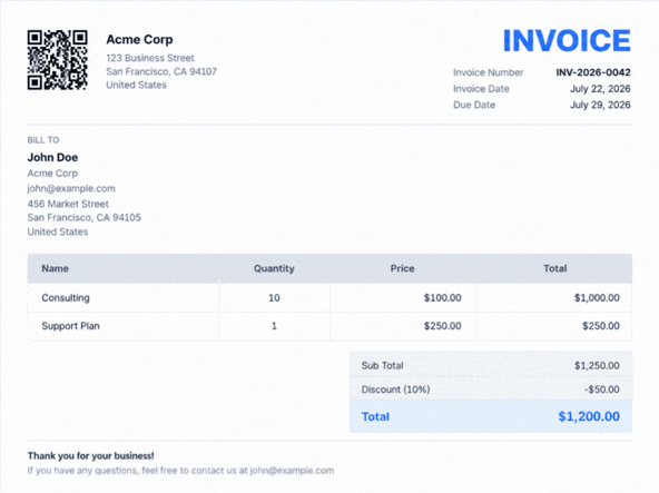 Generated invoice preview